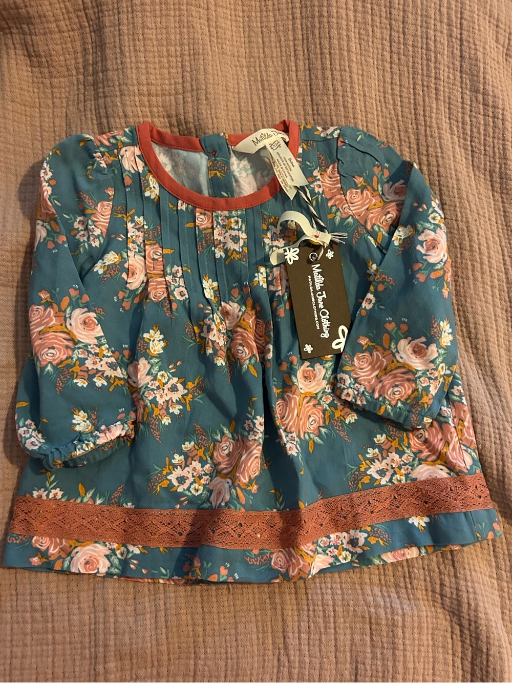 Matilda Jane Teal Floral Quarter Sleeve Top